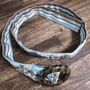 Striped Blue and Brown Belt with Tortoise Shell Buckle